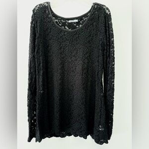 Maurices Black Floral Lace Long Sleeve Blouse XXL